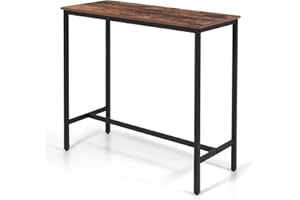 KU Syang 100cm Industrial Bar Table, Walnut Brown Breakfast Bar & Dining Table, Adjustable Height, Steel Frame, Rectangular Kitchen Pub Table, Rustic Brown 100x90x40cm