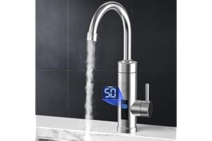 YENTAKE Durchlauferhitzer 230V Elektrischer Wasserhahn, Temperaturanzeige Küchenarmatur mit Durchlauferhitzer Wasserhahn, Wasserhahn Küche 360° Swivel, 3-Sekunden-Aufheizung küchen wasserhahn