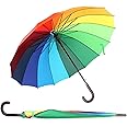 Holdfiturn Rainbow Umbrella Windproof 16 Rib Large Rainbow Golf Umbrella 45inch Durable Fashion Long Handle Straight Anti-Uv Umbrella Reinforced Canopy Manual Big Parasol