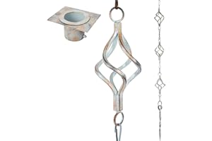 Aseneat Regenkette, Vogelkäfig-Set, 2,5 m, nicht rostend, Schmiedeeisen, Regenketten für Dachrinnen mit Adapter, Gotta-Abfluss und stabilem Verankerungspfahl, 13 Vogelkäfige, 1 Haken, verstellbare