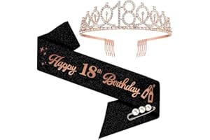 MOITKPTT 18th Birthday Sash and Tiara, 18th Birthday Rhinestone Crown Birthday Gift for Girls 18th birthday decorations (Rose Gold)