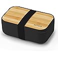 invvni Bento Box Lunch Box Containers for Adults - Natural Bamboo Lid, Cutlery & Chopsticks, Microwave Safe, Dishwasher Safe, Bpa Free, Leakproof, Gifts for Women, Small