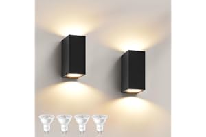 ‎BENMA Pack of 2 Wall Light Outdoor Indoor IP65 Waterproof 10 W Warm White 3000 K Aluminium Square Outdoor Wall Lamp Outdoor Lamp with GU10 Bulbs Outdoor Light for Garden Front Bathroom Porch Garage Black