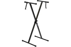 Crystals Foldable Electronic Keyboard Piano Stool and Stand - Double/Single Braced X Frame - Black
