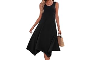 EIRUKON Vestito Donna Estivo Senza Maniche Scollo Rotondo Casual Abito Mini a Tinta Unita Stamp Elegante Abito con Tasche