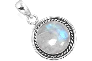 Jeweloporium 925 Sterling Argent Fait Main Pendentif for Femmes 12 MM Rond Gemme Mode Bijoux for Gift (99517_P)