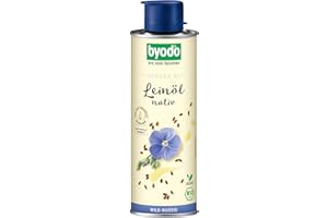 ‎BYODO Kaltgepresstes Bio Leinöl von Byodo - 4 x 250 ml Dose, Mild-nussig, 100% reines Bio-Öl, Reich an Omega-3-Fettsäuren, Vegan