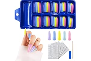 VZXQX 100 Pezzi Unghie Finte Adesive, Copertura Acrilico Completa Lunghe French Colorate, Ballerina Medie con Adesivi per Ragazze Donne Halloween Natale Nail Art