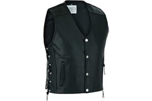MUFIMEX Gaudi-Leathers Herren Motorrad Lederweste Bikerweste Motorradweste Weste Kutte mit Schnürung, E600- Gr. Medium (48), Schwarz
