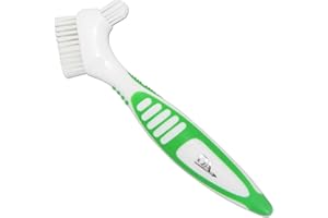 DENTAL AESTHETICS Cepillo para prótesis dental, empuñaduras de goma, mango de fácil sujeción, cabeza de doble cerdas (verde, talla única)