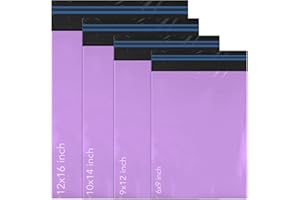 100 bolsas autoadhesivas de polietileno mixtas para correo, 4 tamaños, 25 de cada iSOUL pequeñas a grandes, paquete de correo, varios sobres para envíos, envíos postales, paquetes, color morado