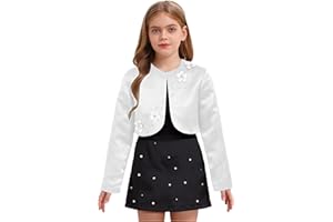 YiZYiF Enfant Fille Boléro Pailette Brodée Fleur Manches Longues Cardigan De Robe Soirée Cape de Demoiselle d'honneur Vsete Mariage Baptême Cérémonie 3-16 Ans