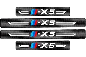 SYMILOV 4 Pièces Plaques Plinthes en Fibre Carbone de Voiture, pour B-MW X5, Seuil de Porte Door Sill Contre Les Rayures Protection Accessoires,Black