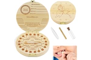VEITEIBE Boite a Dents de Lait en Bois, Boite a Dents de Lait Garcon Fille, Cadeau de Naissance Bebe, pour Préserver et Afficher les Dents Primaires des Enfant
