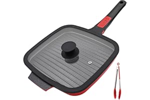 RANX INGST Poêle Grill avec Couvercle 24 cm, Poêle à Griller Carré avec Poignée Amovible, Revêtement Anti-Adhésif, Compatible Tous feux dont Induction