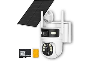 HLMNAKE Telecamera 4G LTE Esterno con Pannello Solare, Doppia Telecamera 4MP 360°+110°, Visione Notturna a Colori, Tracciamento Persone PIR e Notifiche APP, Audio Bidirezionale