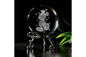 VSKIKRIS 6 cm 3D-Laser-Kristall-Cartoon-Maus-Figuren Kristallkugel Briefbeschwerer mit Standfuß – 3D-Gravur Kristall-Tiere Geschenk Heimdekoration