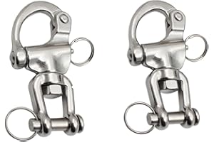 JULIYEH NA 2 Pezzi Grillo Fisso in Acciaio Inox Grillo Girevole in Acciaio Inox Moschettone Girevole Grillo a Pressione, per Appendere Sedie, Sacchi di Sabbia