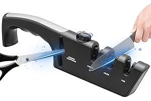 KLGFI Messerschärfer 4-in-1, Manuelle Messerschleifer Professioneller mit Scherenschleifer, 6 Stufen Verstellbar Winkelknopf Multifunktions Messerschärfer für Polieren, Messer und Scheren knifesharpene