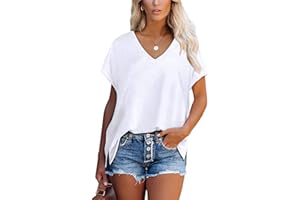 Aokosor T Shirts for Women V Neck Summer Tops Ladies Extended Shoulder Tshirt