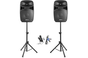 Vonyx VPS152A 15-Inch Active Party Speaker System with Bluetooth, Speaker Stands, Wired Microphone & LED Lights – Complete DJ PA System for Karaoke, Events, Parties & Stage Performance