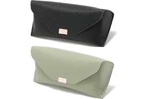 Hifot Läderglasögonfodral 2-pack, PU-läder bärbar resa dra in glasögonfodral, mjukt solglasögonfodral påse hållare