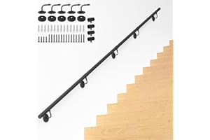 NArra 12FT Industrial Metal Stair Handrail,Round Pipe Stair Railing For Indoor/Outdoor Steps,Wall Mount Support Staircase Handrail,440LBS Load Capacity Hand Rail,Safety Grab Bar Porch Stairway Railing