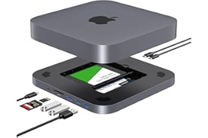 GEWOKLIY Mac Mini Dock, Docking Station with Dual SSD Enclosure- Fits M.2 NVMe/SATA SSD and 2.5 inch SSD, USB C 10Gbps, SD/TF Card Readers, Mac Mini Hub for Mac Mini M1/M2/Mac Studio