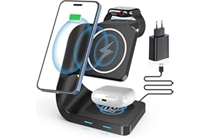 SURFOU Bezprzewodowa ładowarka 3 w 1, magnetyczna stacja ładująca, indukcyjna ładowarka kompatybilna z iPhone 14 / Pro/max/13 / pro/Mini/iPhone 12, do AirPods 3/2/Pro, do iWatch 7/6/5/4/3, More Qi Phones