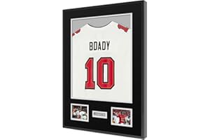 UXENI Aluminum Alloy Sports Jersey Display Frame,Football Shirt Frame For Rugby Shirt,Band T-Shirt Shadow Box,DIY Adult Shirt Frame Display Kit (XK-01 black cards + square frame)