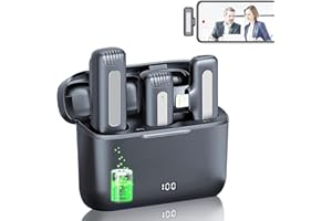 SUBOSI Wireless Lavalier Mikrofon mit Ladebox Ladecase, 2er Mikrofon Wireless für iPhone/iPad,Plug & Play, Rauschunterdrückung, Microphone Ansteckmikrofon für YouTube, Interview,Videoaufzeichnung