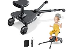 BugyKido Planche Poussette Universelle avec Siège Agrandi, Marche Pied Poussette, Planches à roulettes pour bébé Compatible Avec 99% des Poussettes, Pour les Enfants de 2 à 6 ans(25kg)