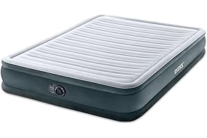 Intex 67769ED Dura-Beam Deluxe Comfort-Plush Mid-Rise Air Mattress: Fiber-Tech – Queen Size – Built-in Electric Pump – 13in Bed Height – 600lb Weight Capacity