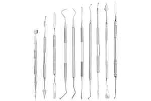 TOVOT 10PCS Stainless Steel Double-Sided Wax Carving Tools Metal Sculpting Tools Clay Modeling Tools (Silver-2)