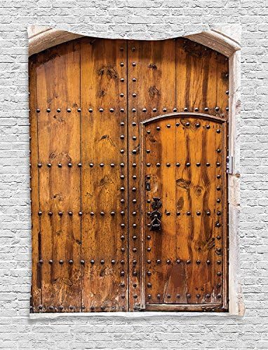 jjonepin Rustic Decor Collection, Old Door Outdoors from House Closed Doorway Classic Handmade Artwork Picture, Bedroom Living Room Dorm Wall Hanging Tapestry, Camel Brown Peru