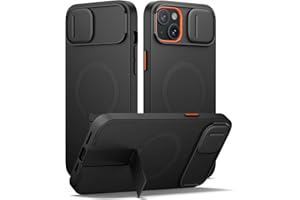 SURITCH Coque Magnétique Compatible avec iPhone 14 Plus/15 Plus, Coque de Protection avec Couvercle Coulissant pour Appareil Photo et Support réglable(Noir)