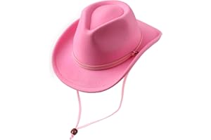 DRESHOW Chapeau Cowboy Fille Garçons Chapeau Panama Rétro Fedora Classique en Feutre avec Boucle de Ceinture Casquettes avec Cordon de Serrage Unisexes Enroulées pour Enfants 3-8 Ans