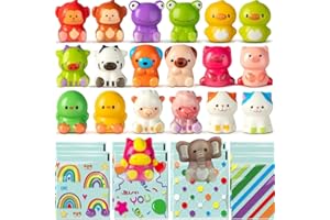 MEGASER 24 PCS Squishy Animali + Sacchetti Regalo Singoli, Giochi Antistress, Tocco Morbido, Espansione Lenta, Gadget Compleanno Bambini, Regalini Fine Festa Dopo Invitati | Pack 24 Squishy + Sacchetti Regalo
