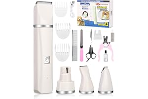 HEUCHAEY Hundeschermaschine,Leise schermaschine hund,Hund Katze Schermaschine mit 4 Multifunktions,Wiederaufladbar pfotentrimmer,Beschneidungssatz,für Körper,Gesicht,Pfoten,Augen,Ohren(Weiß)