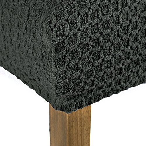 SCHEFFLER-HOME Jacquard Lea Stuhlhussen 2 Stück, Stretch-Stuhlbezug elastische moderne Husse, Dekoration Stuhl-Abdeckung aus Elastik-Stoff mit Gummiband für universelle Passform, elastic Spannbezug – in Anthrazit - 3