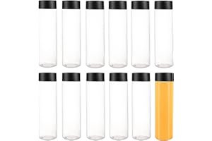 CYH 12Pcs PET Empty Juice Bottles with Lids, 13.6 OZ (400 ml) Reusable Clear Plastic Drink Bottles Containers for Storing Juice, Milk, Smoothie or Homemade Beverages