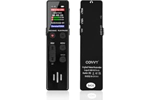 Cyfrowy dyktafon 64 GB, COVVY aktywowany głosem, przenośny rejestrator dźwięku z odtwarzaniem, mini urządzenia do nagrywania HD do rozmowy kwalifikacyjnej/klasy/spotkania