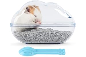 BUCATSTATE Large Hamster Sand Bath Container Transparent Clouds Hamster Bathroom with Scoop Set for Small Pet Animals Cage Accessories (L-BLUE)