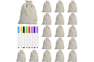 DTYGUIXE 50 Piezas Sacos de Algodón Pequeños Bolsas de Telas para Regalos con 8 Rotuladores de Colores Bolsas de Tela para Joyería de 13,5 x 9,5 cm Mini Bolsas de Tela para Navidad Boda Comunión