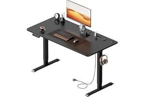 HLFURNIEU Escritorio Elevable Electrico 120 x 60 cm, Mesa Escritorio Elevable con Enchufes & Puertos USB, Mesa Regulable en Altura con 3 Control de Memoria, Standing Desk Negro