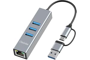 Omivine USB Ethernet Adapter, USB-C Hub with 1000 Mbps RJ45 LAN Network Adapter with 3 USB 3.0 Ports for MacBook XPS Surface Pro Linux Chromebook etc