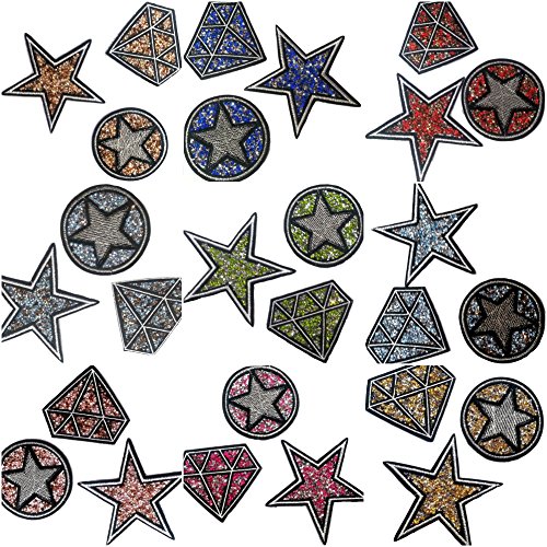 Strass Glitzer Stern Aufnäher Patches Applikationen mit Strass Pailletten Glitzer zum aufbügeln “ Strass – Stern 10 cm „ - 2