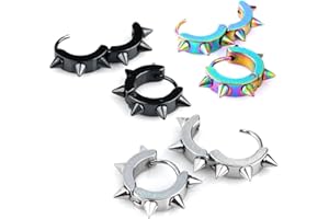 JOVIVI Punk Men Stainless Steel Spike Huggies Hoop Stud Earrings Piercing Jewelry Women,3 Pairs