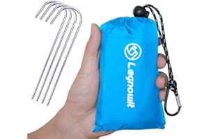 Legnowit Outdoor Pocket Blanket, 140 X 100 cm Waterproof Compact Lightweight Mini Picnic Blanket, Sand Free Beach Mat, Small Tarp for Concert Festival Camping Hiking Travel, Stakes Included