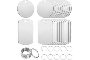 Yuaiosn 20 Stück Edelstahl Anhänger Blanko, Rohlinge Dog Tags Stanzen, Runde Stanzrohlinge mit Spaltring Rohlinge Hundemarken Schlüsselanhänger Rohlinge mit 20 Schlüsselringen für DIY